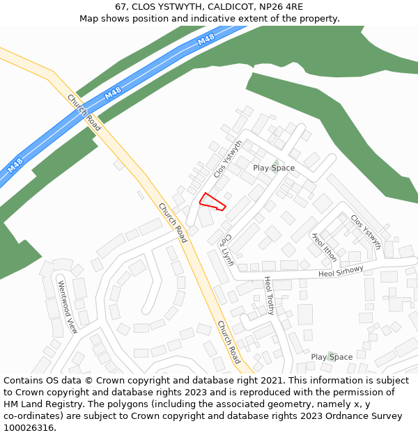 67, CLOS YSTWYTH, CALDICOT, NP26 4RE: Location map and indicative extent of plot