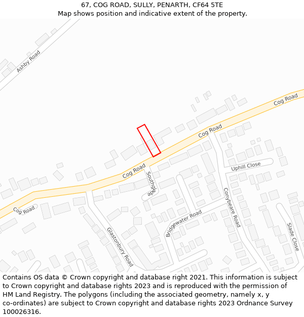 67, COG ROAD, SULLY, PENARTH, CF64 5TE: Location map and indicative extent of plot