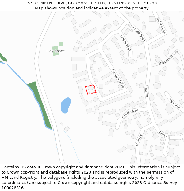 67, COMBEN DRIVE, GODMANCHESTER, HUNTINGDON, PE29 2AR: Location map and indicative extent of plot