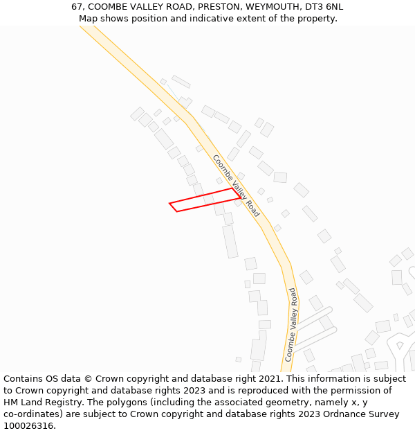 67, COOMBE VALLEY ROAD, PRESTON, WEYMOUTH, DT3 6NL: Location map and indicative extent of plot