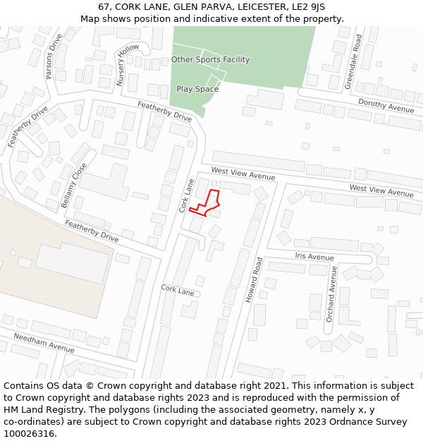 67, CORK LANE, GLEN PARVA, LEICESTER, LE2 9JS: Location map and indicative extent of plot