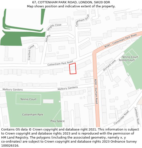 67, COTTENHAM PARK ROAD, LONDON, SW20 0DR: Location map and indicative extent of plot