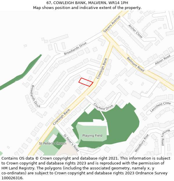 67, COWLEIGH BANK, MALVERN, WR14 1PH: Location map and indicative extent of plot