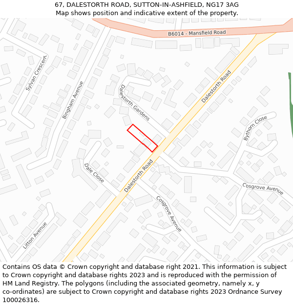 67, DALESTORTH ROAD, SUTTON-IN-ASHFIELD, NG17 3AG: Location map and indicative extent of plot