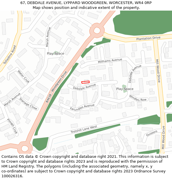 67, DEBDALE AVENUE, LYPPARD WOODGREEN, WORCESTER, WR4 0RP: Location map and indicative extent of plot