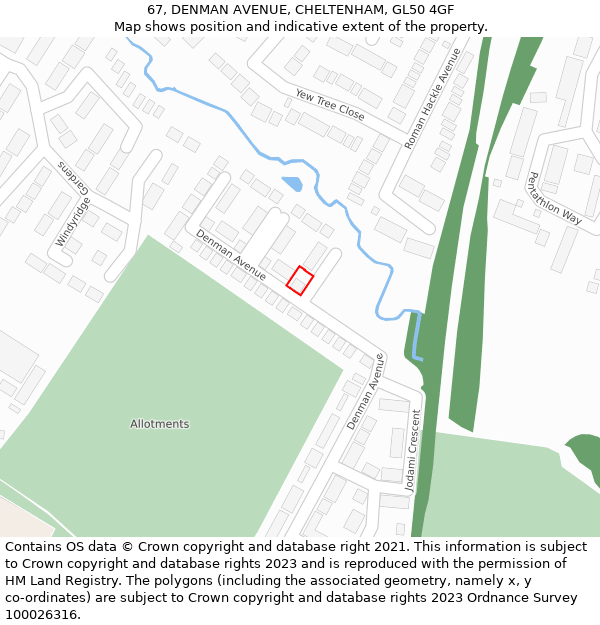 67, DENMAN AVENUE, CHELTENHAM, GL50 4GF: Location map and indicative extent of plot