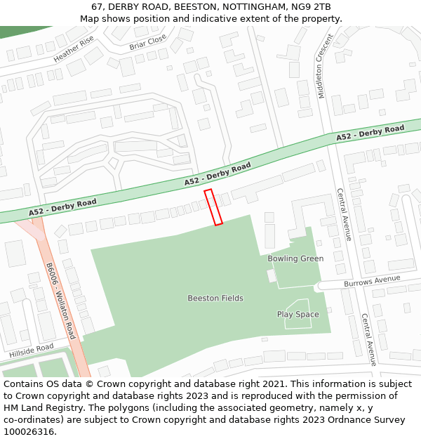 67, DERBY ROAD, BEESTON, NOTTINGHAM, NG9 2TB: Location map and indicative extent of plot