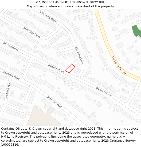 67, DORSET AVENUE, FERNDOWN, BH22 8HL: Location map and indicative extent of plot