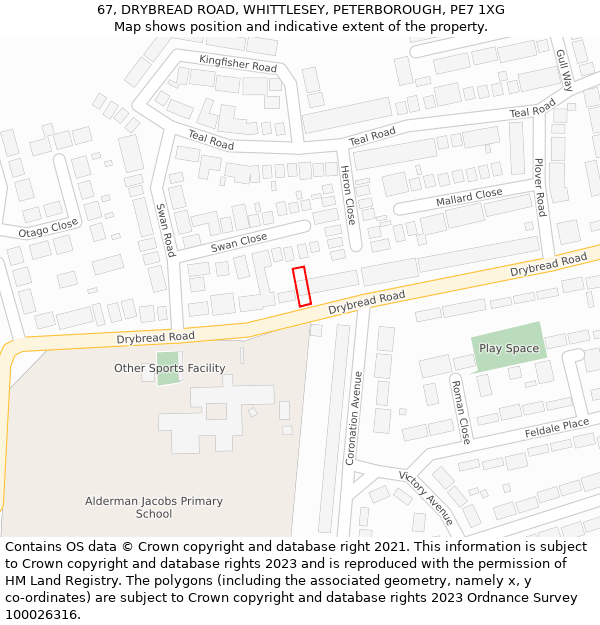 67, DRYBREAD ROAD, WHITTLESEY, PETERBOROUGH, PE7 1XG: Location map and indicative extent of plot