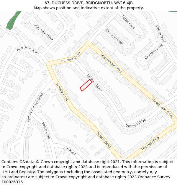 67, DUCHESS DRIVE, BRIDGNORTH, WV16 4JB: Location map and indicative extent of plot