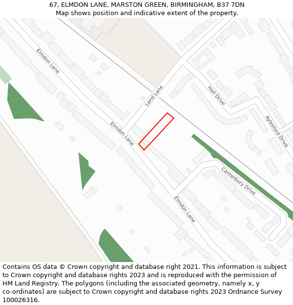 67, ELMDON LANE, MARSTON GREEN, BIRMINGHAM, B37 7DN: Location map and indicative extent of plot