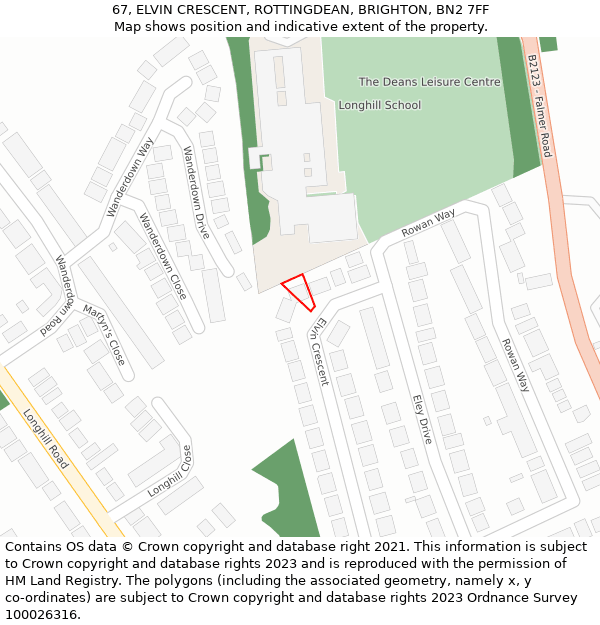 67, ELVIN CRESCENT, ROTTINGDEAN, BRIGHTON, BN2 7FF: Location map and indicative extent of plot