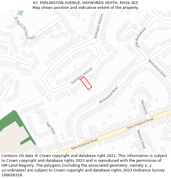 67, FARLINGTON AVENUE, HAYWARDS HEATH, RH16 3EZ: Location map and indicative extent of plot