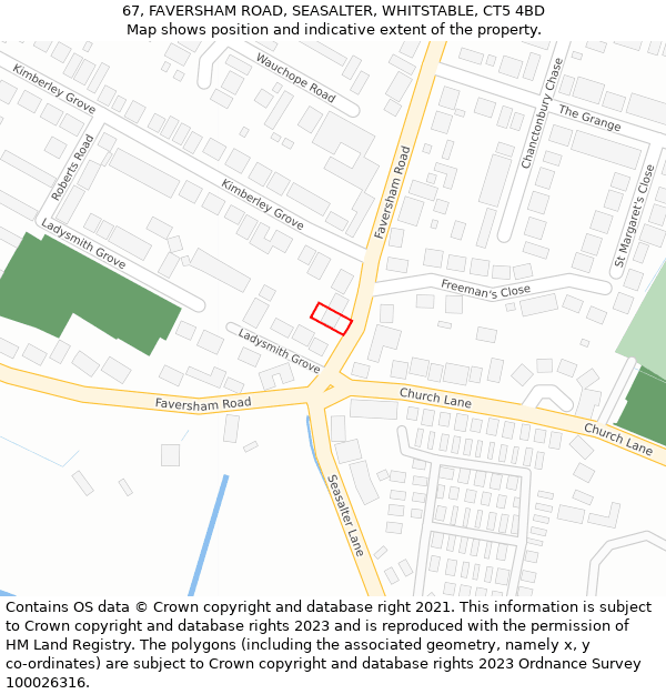 67, FAVERSHAM ROAD, SEASALTER, WHITSTABLE, CT5 4BD: Location map and indicative extent of plot