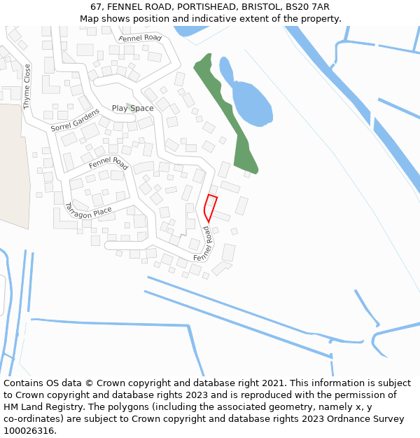67, FENNEL ROAD, PORTISHEAD, BRISTOL, BS20 7AR: Location map and indicative extent of plot