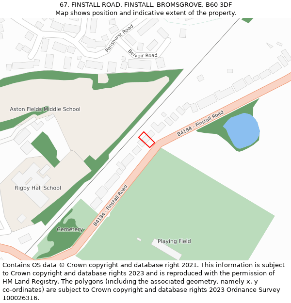 67, FINSTALL ROAD, FINSTALL, BROMSGROVE, B60 3DF: Location map and indicative extent of plot