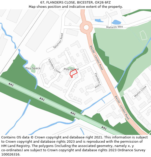 67, FLANDERS CLOSE, BICESTER, OX26 6FZ: Location map and indicative extent of plot