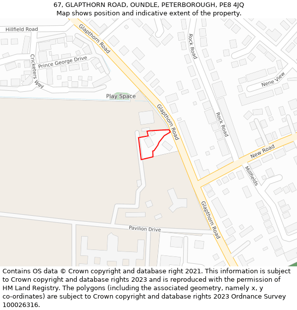 67, GLAPTHORN ROAD, OUNDLE, PETERBOROUGH, PE8 4JQ: Location map and indicative extent of plot