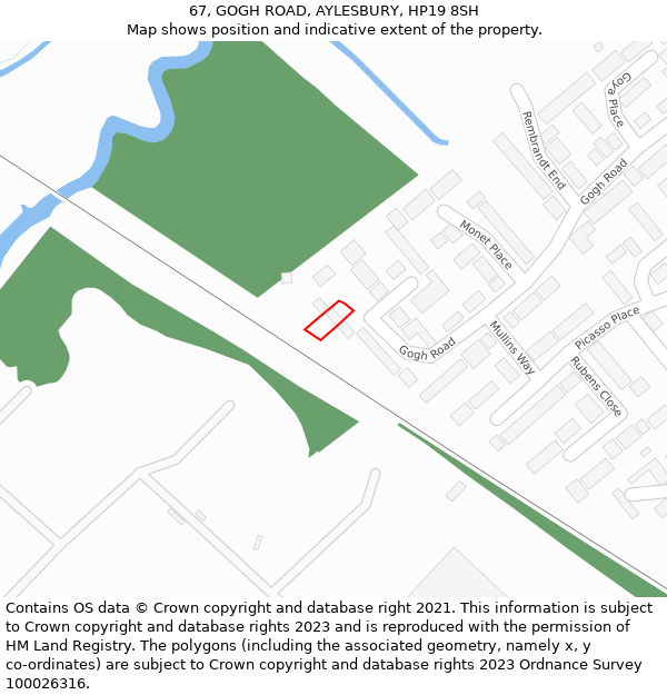 67, GOGH ROAD, AYLESBURY, HP19 8SH: Location map and indicative extent of plot