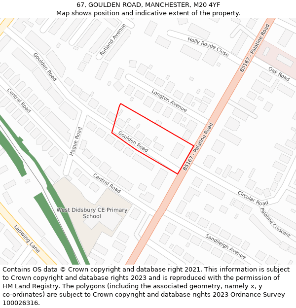 67, GOULDEN ROAD, MANCHESTER, M20 4YF: Location map and indicative extent of plot