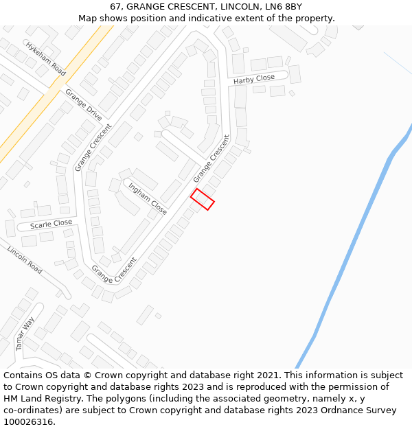 67, GRANGE CRESCENT, LINCOLN, LN6 8BY: Location map and indicative extent of plot