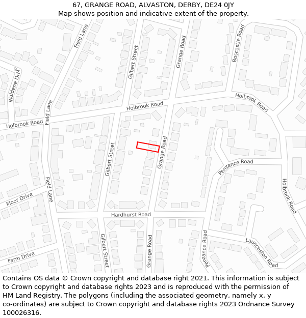 67, GRANGE ROAD, ALVASTON, DERBY, DE24 0JY: Location map and indicative extent of plot