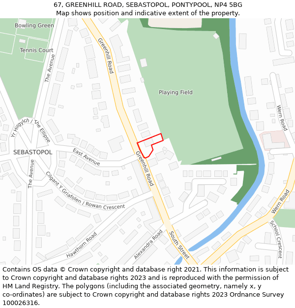 67, GREENHILL ROAD, SEBASTOPOL, PONTYPOOL, NP4 5BG: Location map and indicative extent of plot
