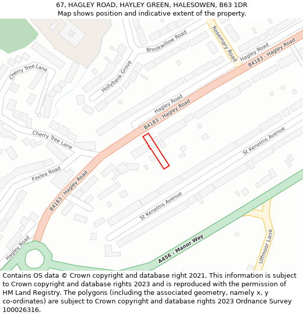 67, HAGLEY ROAD, HAYLEY GREEN, HALESOWEN, B63 1DR: Location map and indicative extent of plot