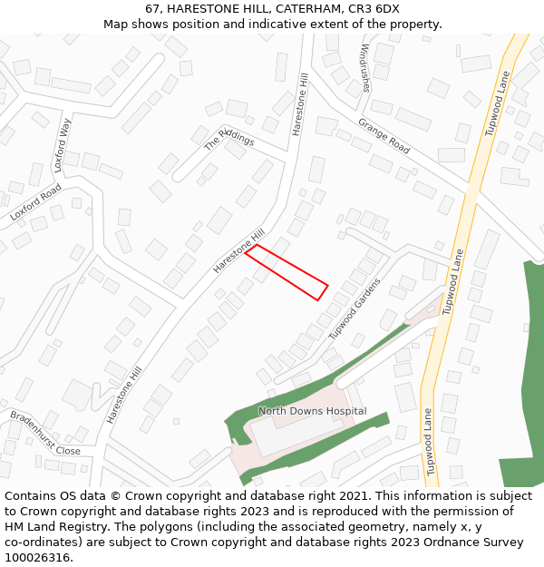 67, HARESTONE HILL, CATERHAM, CR3 6DX: Location map and indicative extent of plot