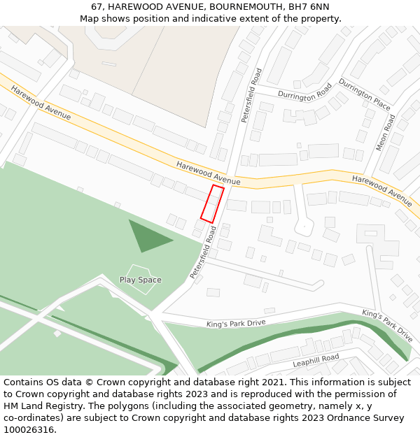 67, HAREWOOD AVENUE, BOURNEMOUTH, BH7 6NN: Location map and indicative extent of plot