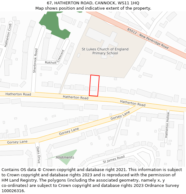 67, HATHERTON ROAD, CANNOCK, WS11 1HQ: Location map and indicative extent of plot