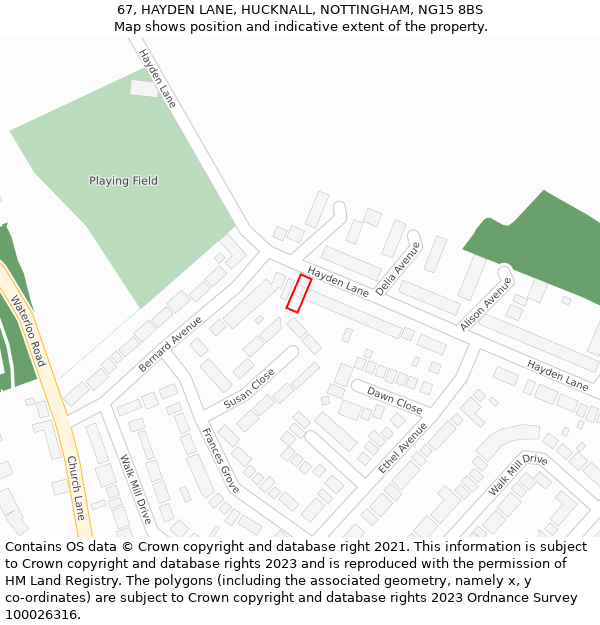 67, HAYDEN LANE, HUCKNALL, NOTTINGHAM, NG15 8BS: Location map and indicative extent of plot