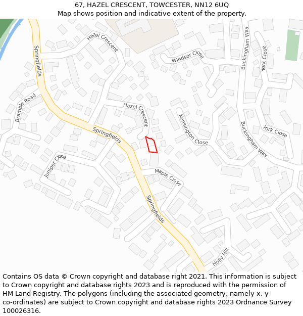 67, HAZEL CRESCENT, TOWCESTER, NN12 6UQ: Location map and indicative extent of plot