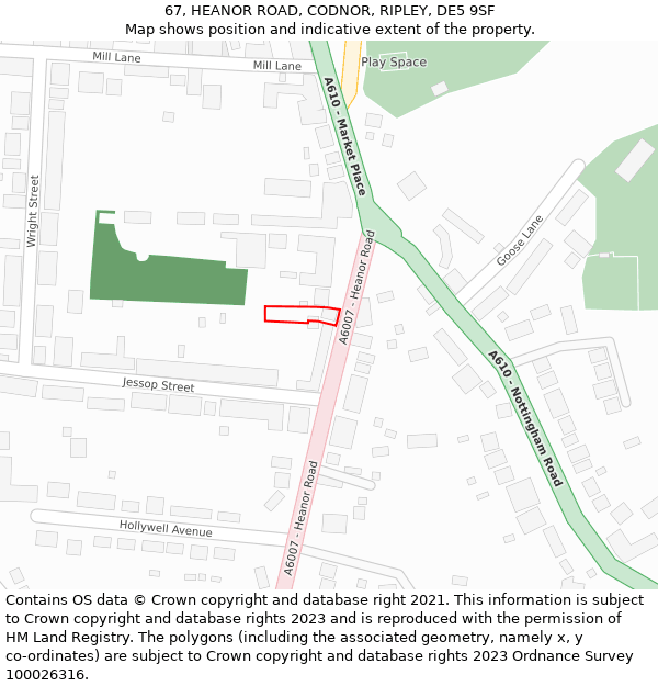 67, HEANOR ROAD, CODNOR, RIPLEY, DE5 9SF: Location map and indicative extent of plot