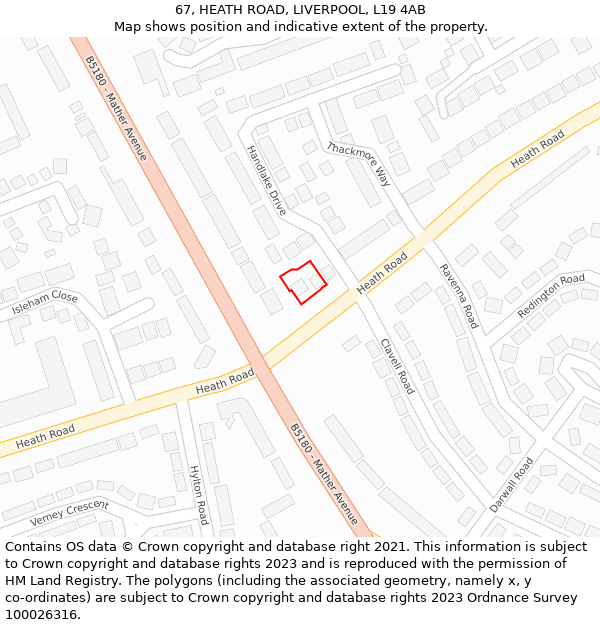 67, HEATH ROAD, LIVERPOOL, L19 4AB: Location map and indicative extent of plot