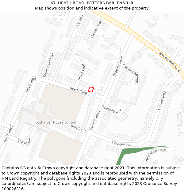 67, HEATH ROAD, POTTERS BAR, EN6 1LR: Location map and indicative extent of plot