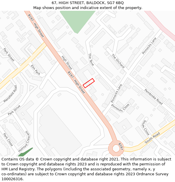 67, HIGH STREET, BALDOCK, SG7 6BQ: Location map and indicative extent of plot