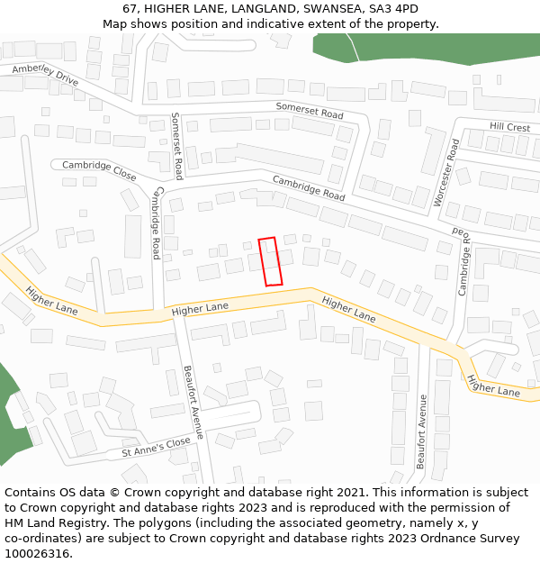 67, HIGHER LANE, LANGLAND, SWANSEA, SA3 4PD: Location map and indicative extent of plot