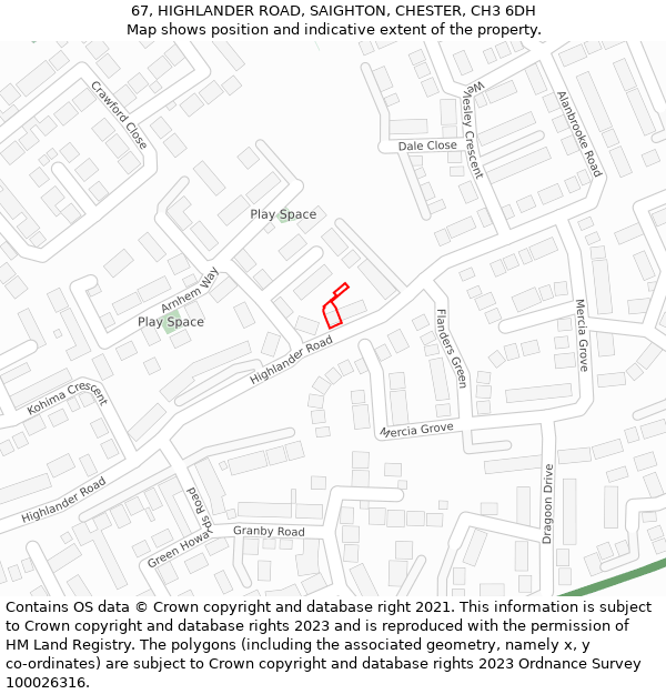 67, HIGHLANDER ROAD, SAIGHTON, CHESTER, CH3 6DH: Location map and indicative extent of plot