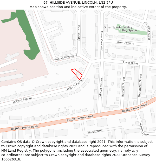 67, HILLSIDE AVENUE, LINCOLN, LN2 5PU: Location map and indicative extent of plot