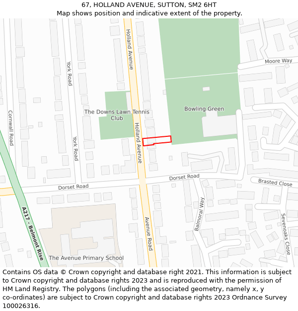67, HOLLAND AVENUE, SUTTON, SM2 6HT: Location map and indicative extent of plot