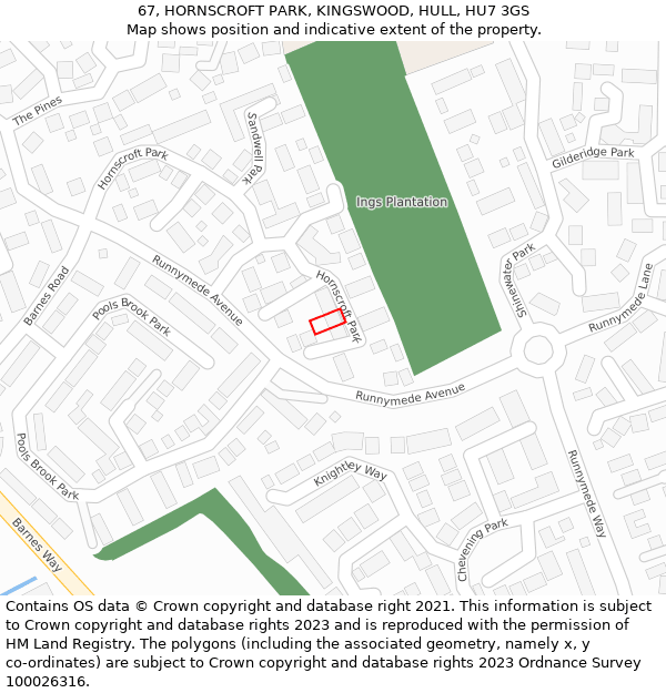 67, HORNSCROFT PARK, KINGSWOOD, HULL, HU7 3GS: Location map and indicative extent of plot