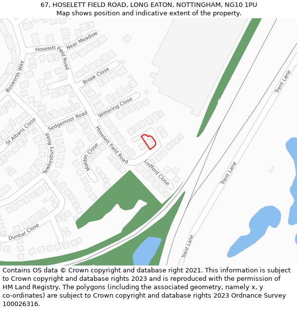 67, HOSELETT FIELD ROAD, LONG EATON, NOTTINGHAM, NG10 1PU: Location map and indicative extent of plot