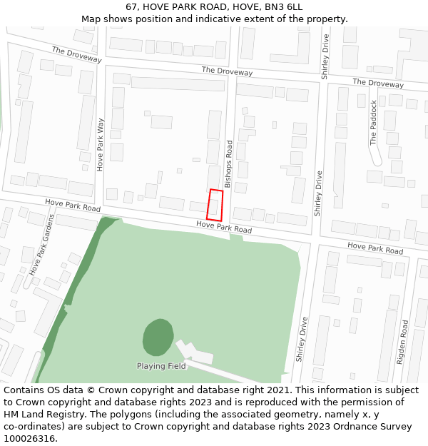 67, HOVE PARK ROAD, HOVE, BN3 6LL: Location map and indicative extent of plot