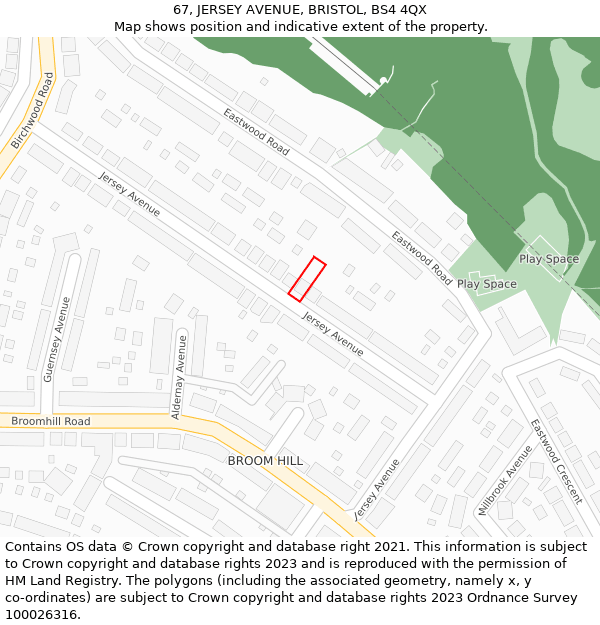 67, JERSEY AVENUE, BRISTOL, BS4 4QX: Location map and indicative extent of plot