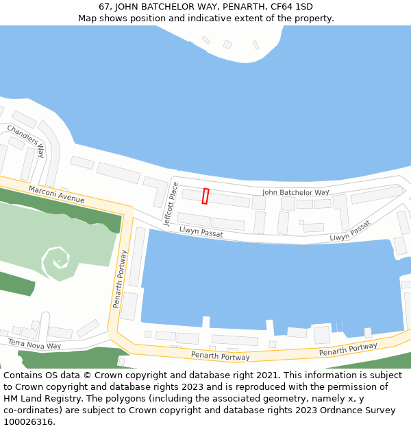 67, JOHN BATCHELOR WAY, PENARTH, CF64 1SD: Location map and indicative extent of plot