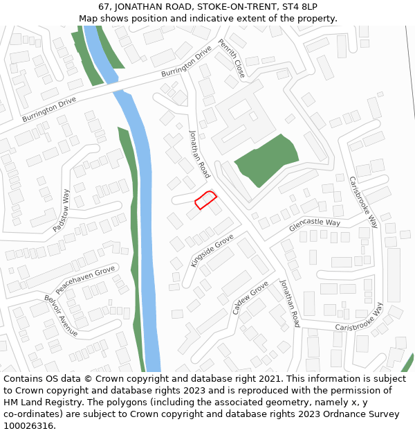 67, JONATHAN ROAD, STOKE-ON-TRENT, ST4 8LP: Location map and indicative extent of plot