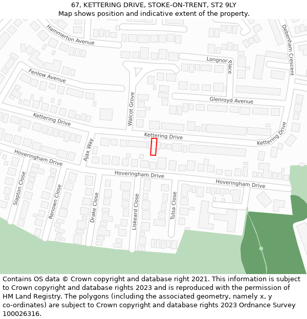 67, KETTERING DRIVE, STOKE-ON-TRENT, ST2 9LY: Location map and indicative extent of plot