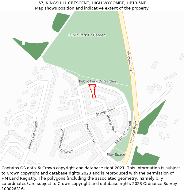 67, KINGSHILL CRESCENT, HIGH WYCOMBE, HP13 5NF: Location map and indicative extent of plot