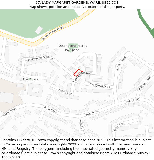 67, LADY MARGARET GARDENS, WARE, SG12 7QB: Location map and indicative extent of plot